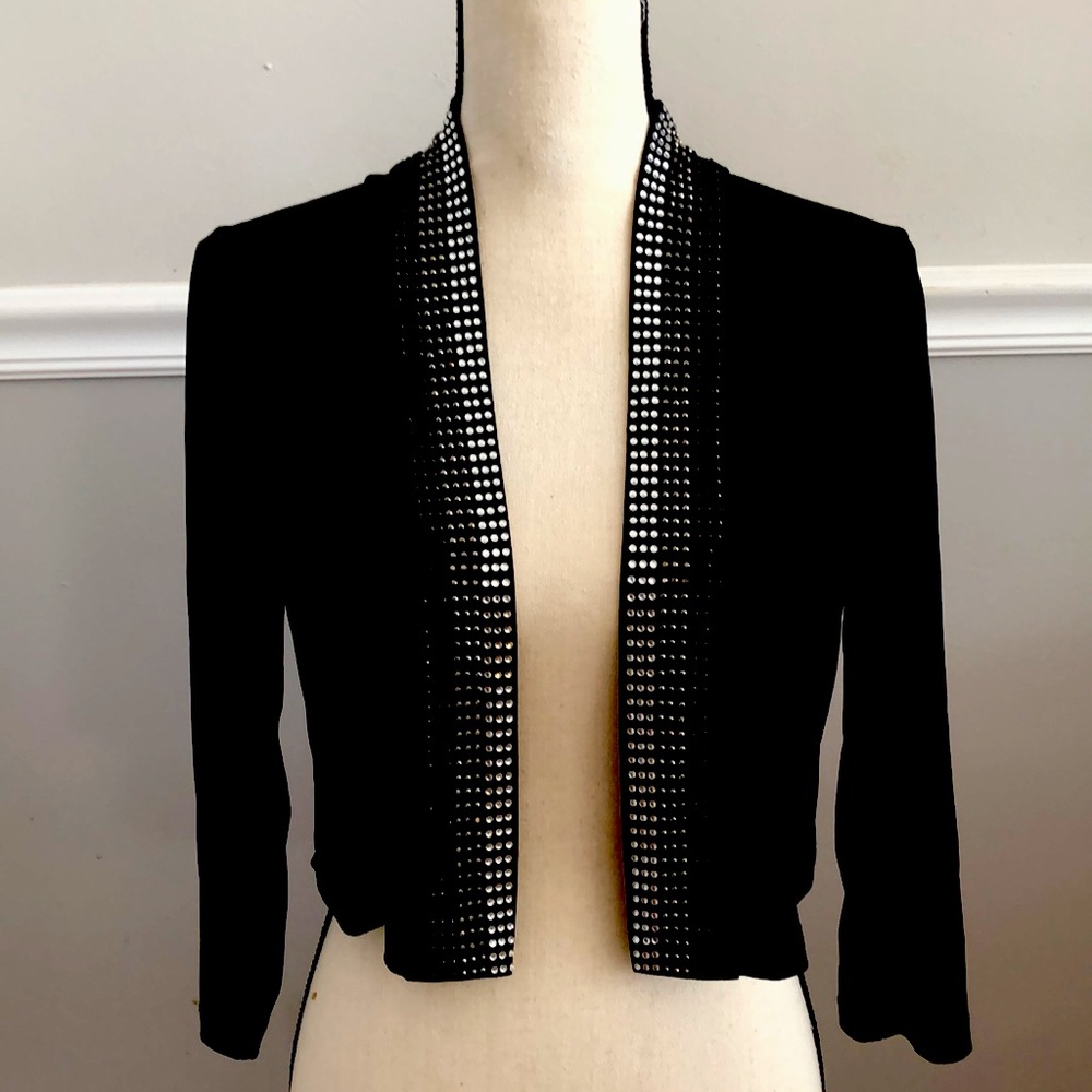 Calvin Klein dress jacket with silver, gray, and black crystals.